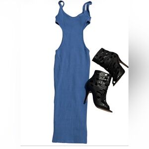 Fashion Nova Blue Cutout Ribbed Maxi Dress